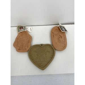 Vintage Lot of 3 Cookie Molds Cotton Press & Brown Bag Cookie Art Terra Cotta